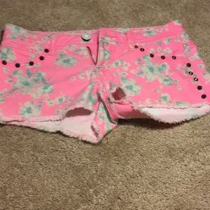 Pink Hollister Shorts with Green Flowers